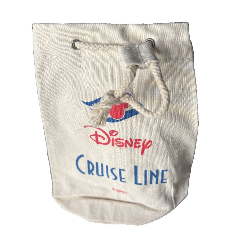 Disney Cruise Line Small Bag Pouch Round Canvas Drawstring Tote Mickey Logo New - Picture 2 of 10